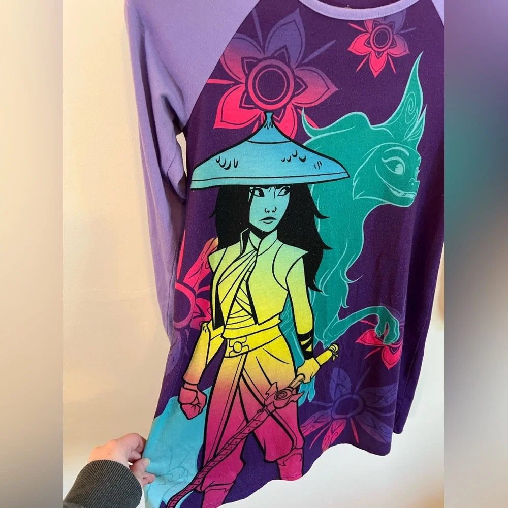 Girls Disney Raya and the Last Dragon Nightgown Size 7/8 Long Sleeve Purple - Picture 2 of 7